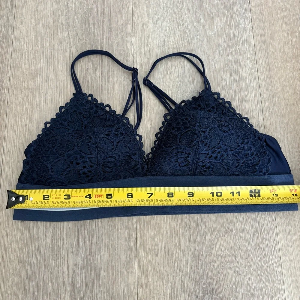 Aerie Bralette Bra Size Medium Navy Blue Light Blue Lace Lightweight Strappy